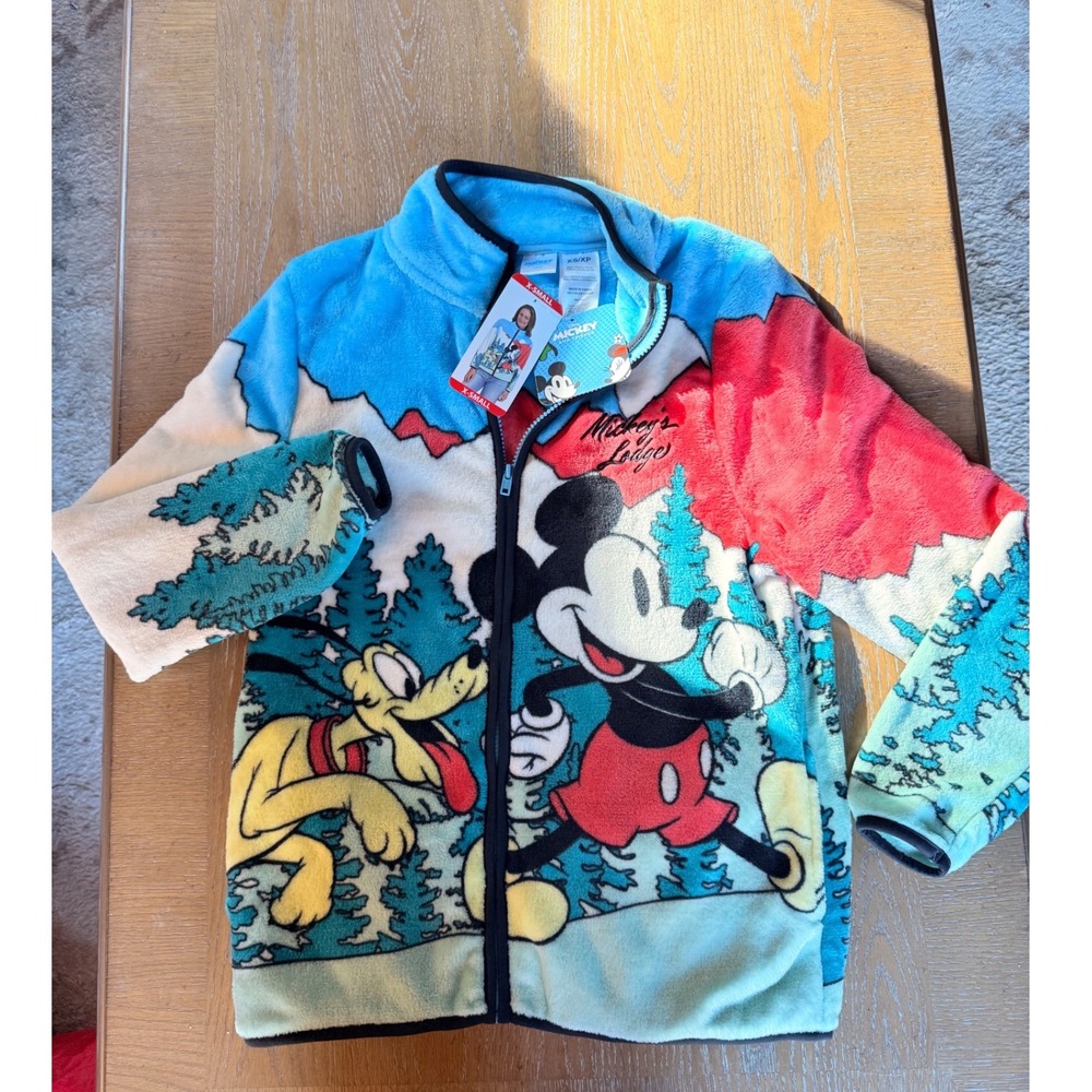 Disney Mickey & Friends Mickey's Lodge Scenic Fleece Jacket XS Blue Red